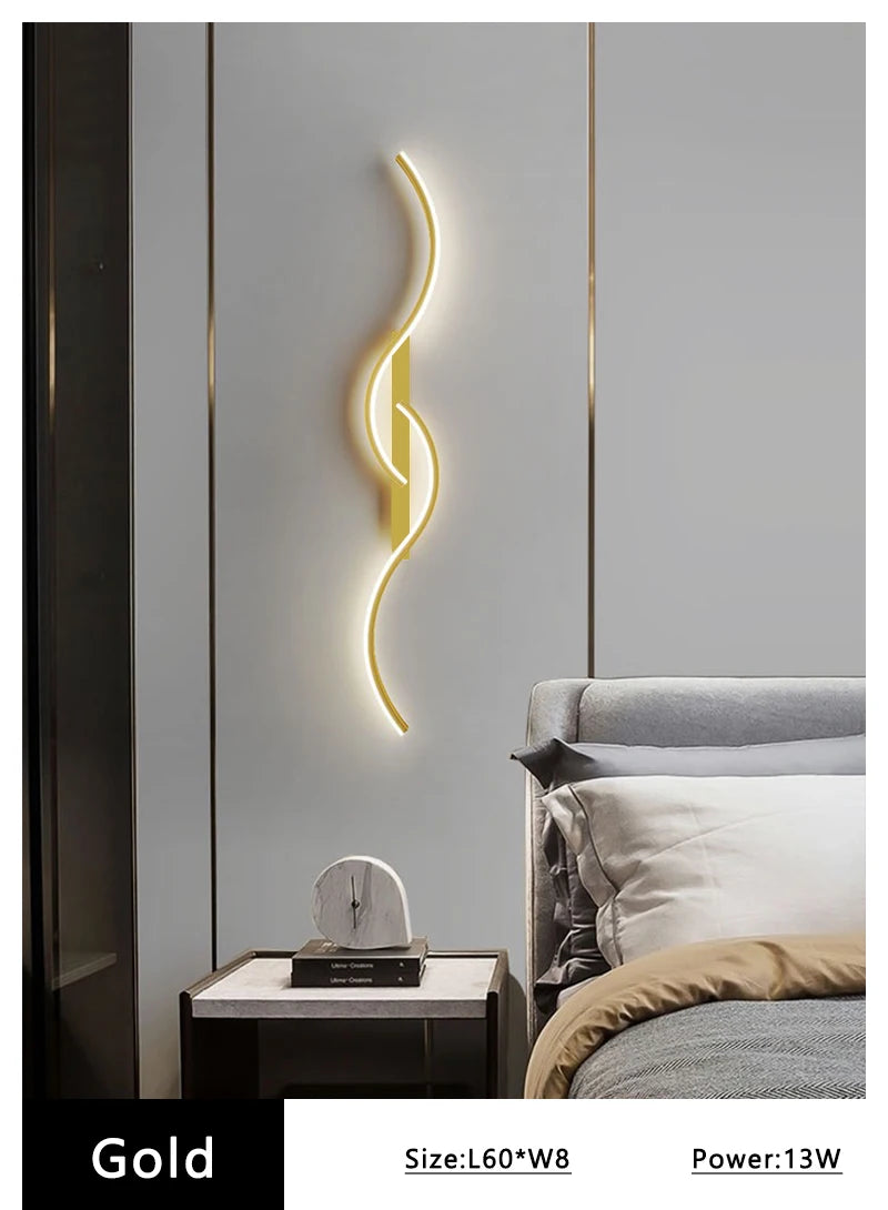 Modern Long Strip LED Wall Lamp – Remote Control Dimmable Wall Light for Living Room, Bedroom, Bedside & Home Interior Decoration