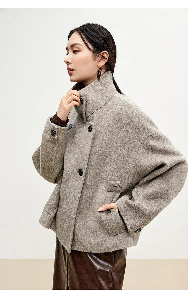 SENTUBILA 100% Wool Coat For Women Winter Jackets 2025 Stand Turtleneck Double Sided Short Outerwears Female Clothes