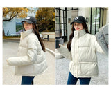 Women’s Short Standing Collar Puffer Jacket – Winter Warm Cotton-Padded Down Coat Fashion Bakery Parka Outerwear