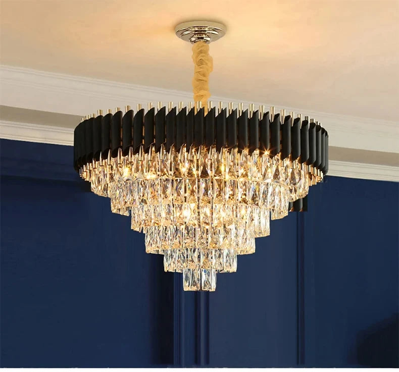 Creative Luxury Crystal Chandelier Rectangular Restaurant Pendant Lights Modern LED Living Room Lamp Lustre Home Elegant Fixture