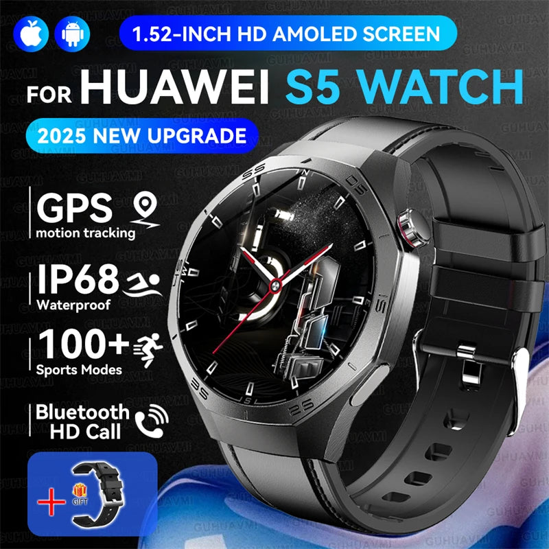 2025 GUHUAVMI GT5 Pro Smart Watch for Men – 1.52” HD AMOLED Display, GPS Motion Tracking, Heart Rate Monitor, Bluetooth Call, IP68 Waterproof Fitness Smartwatch