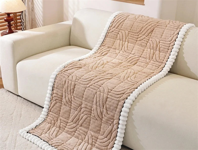 Thicken Plush Sofa Cover Winter Warm Non-slip Straight Couch Cushion Protector Cream Style Couch Slipcovers for Living Room