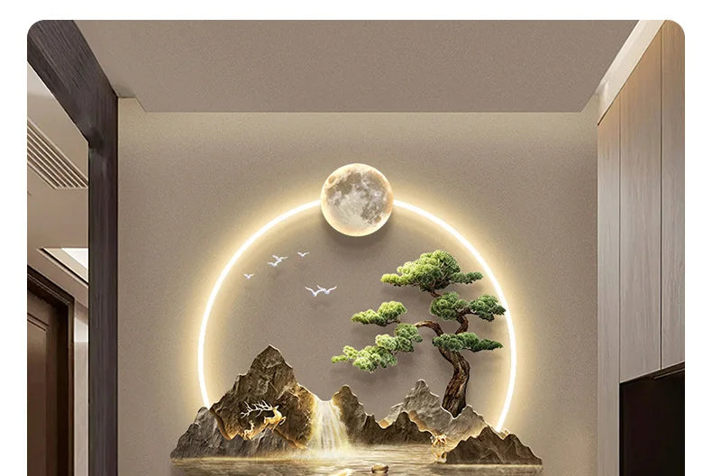 Background Landscape Painting Wall Lamp Chinese Creative Living Room LED Decor Light Corridor Remote Control Lighting Wall Lamps
