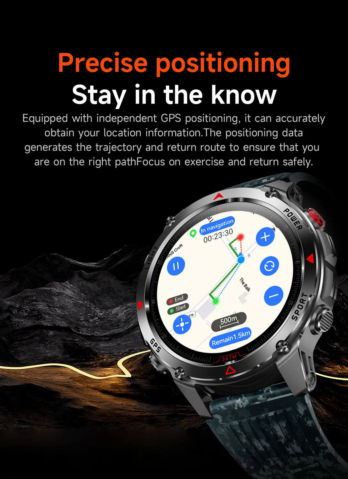 2025 Outdoor Military Smart Watch – Built-in GPS, Compass, Altimeter, Barometer, 3ATM Waterproof Rugged AMOLED Smartwatch with Bluetooth Call