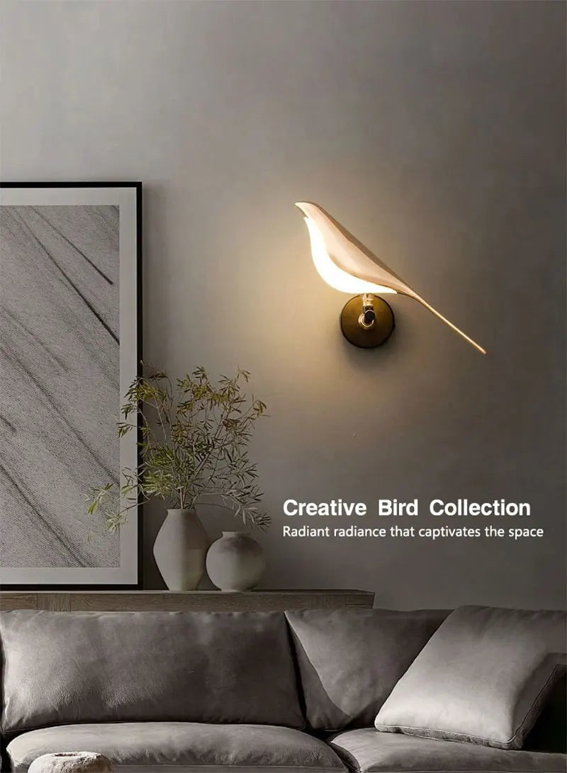Nordic Touch Switch LED Wall Lamps for Bedside TV Background Gold Silver Magpie Bird  LED Wall Lights Wall Sconce for Corridor