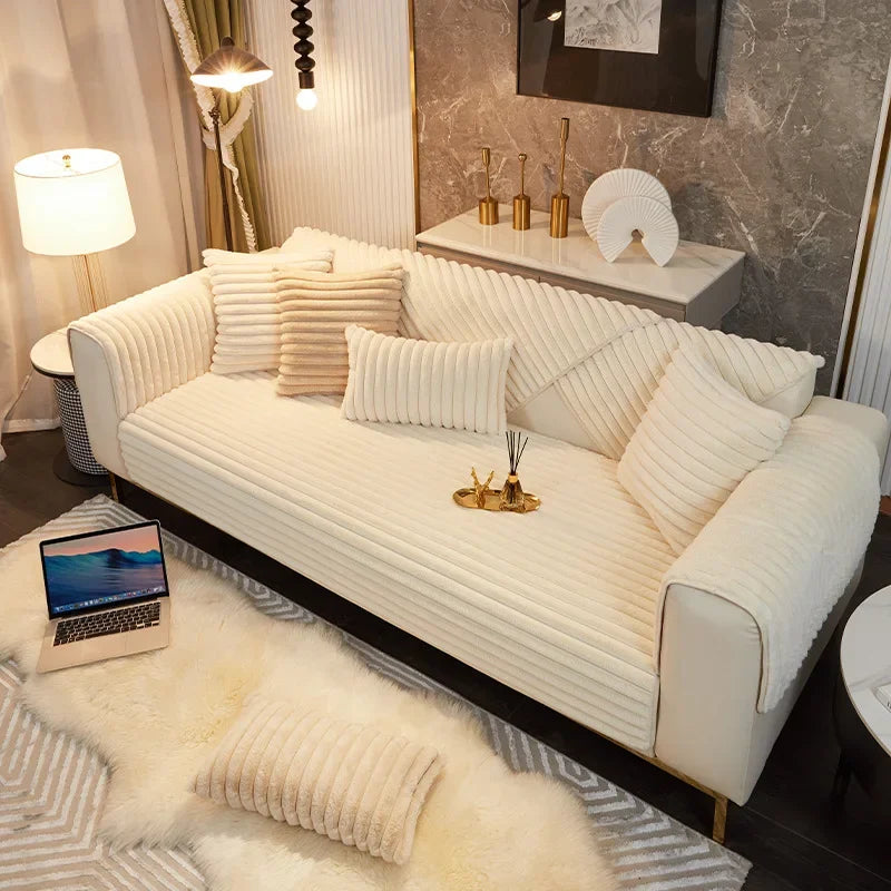 Imitation Rabbit Plush Thickened Winter Sofa Cushion Non-Slip Leather Sofa Full Cover Cover Cloth Towel