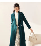 SENTUBILA Women 100% Wool Long Wrap Coat 2025 Elegant Notched Collar Belted Warm Double Faced Woolen Winter Overcoat W24O43352