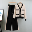 Women’s Knitted 2-Piece Sweater Set – Soft V-Neck Cardigan & Wide-Leg Pants Autumn Winter Outfit