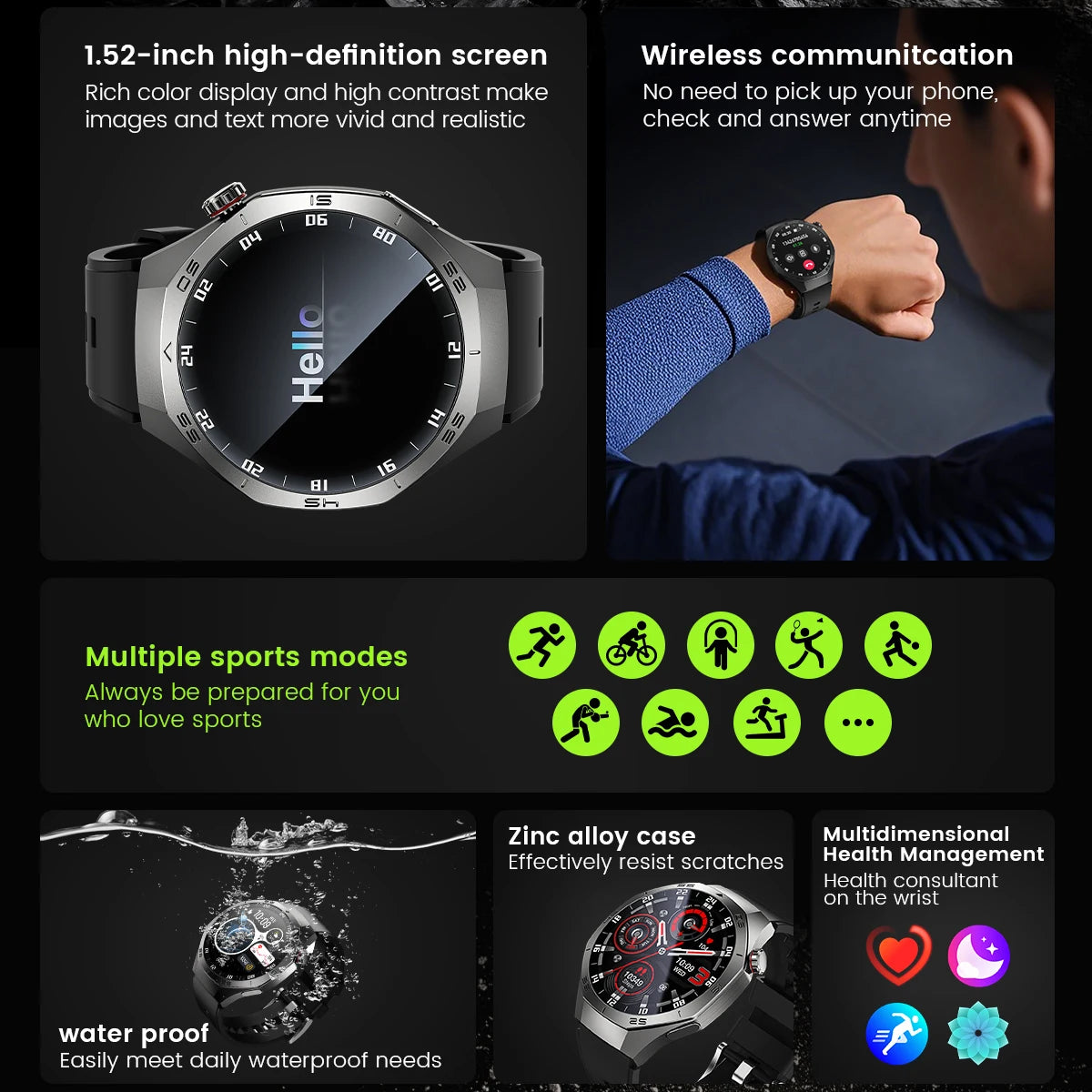 2025 GUHUAVMI GT5 Pro Smart Watch for Men – 1.52” HD AMOLED Display, GPS Motion Tracking, Heart Rate Monitor, Bluetooth Call, IP68 Waterproof Fitness Smartwatch