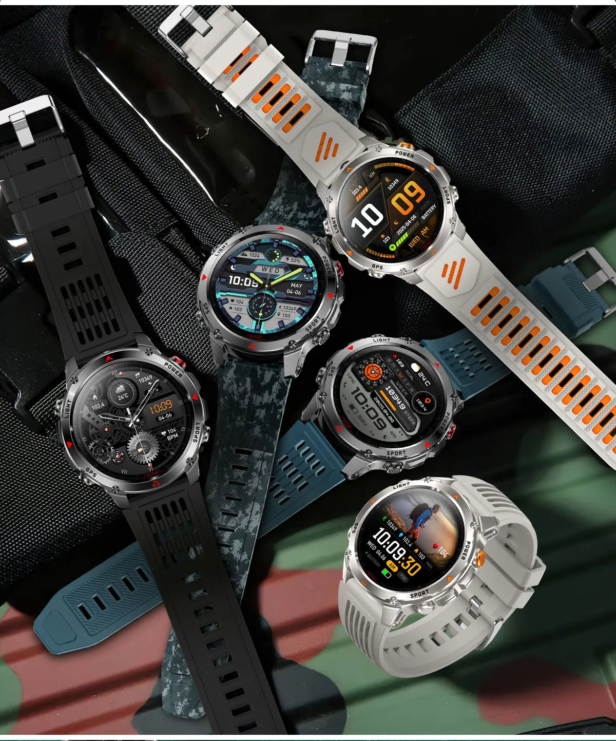 2025 Outdoor Military Smart Watch – Built-in GPS, Compass, Altimeter, Barometer, 3ATM Waterproof Rugged AMOLED Smartwatch with Bluetooth Call