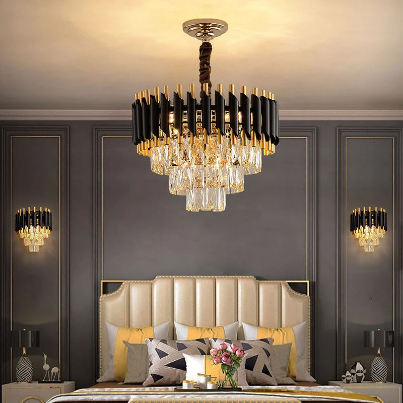 Creative Luxury Crystal Chandelier Rectangular Restaurant Pendant Lights Modern LED Living Room Lamp Lustre Home Elegant Fixture