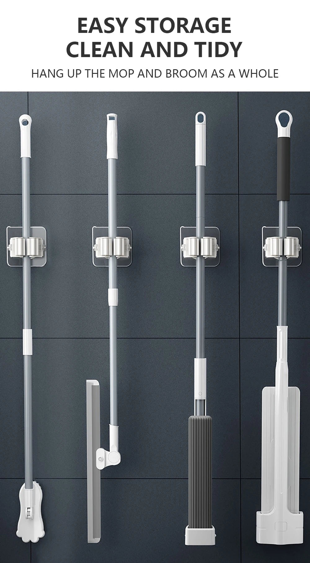 Multi-Purpose Hooks Adhesive Wall Hanging Mop Rack Broom Hanger Hook Kitchen Bathroom Organization Home Organizer Accessories