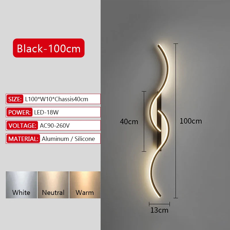 Modern Long Strip LED Wall Lamp – Remote Control Dimmable Wall Light for Living Room, Bedroom, Bedside & Home Interior Decoration