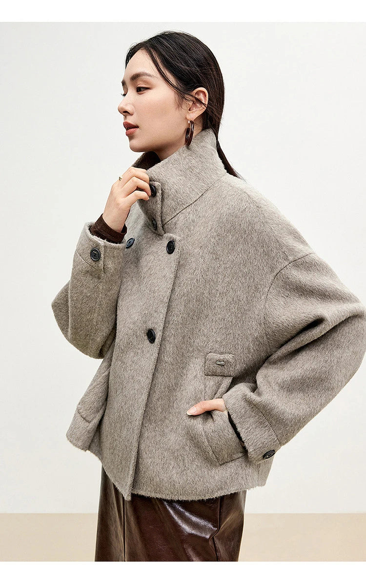 SENTUBILA 100% Wool Coat For Women Winter Jackets 2025 Stand Turtleneck Double Sided Short Outerwears Female Clothes