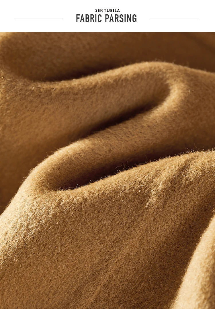 SENTUBILA Women 100% Wool Long Wrap Coat 2025 Elegant Notched Collar Belted Warm Double Faced Woolen Winter Overcoat W24O43352