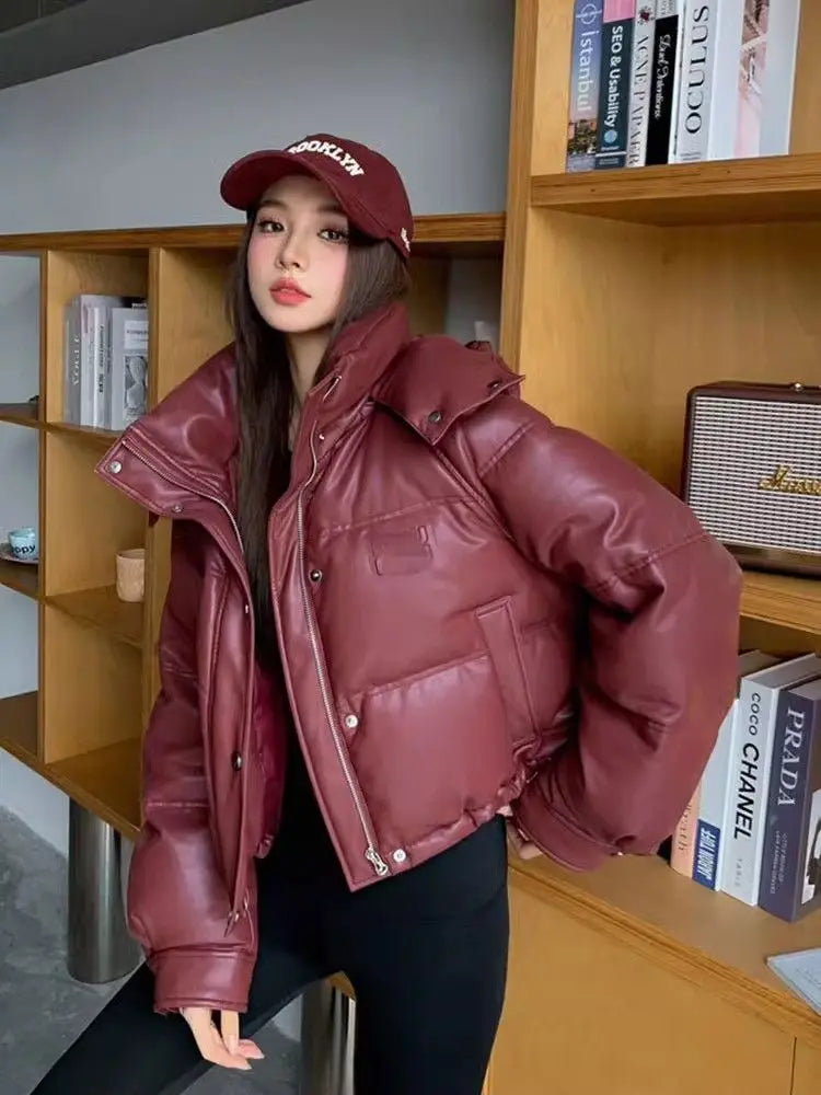Women’s Winter Hooded Parka – Solid Color Long Sleeve Loose Fit Zipper Jacket with Pockets, Casual High Street Outerwear