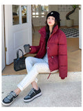 Women’s Short Standing Collar Puffer Jacket – Winter Warm Cotton-Padded Down Coat Fashion Bakery Parka Outerwear