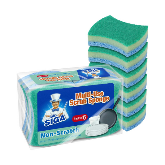 MR.SIGA Multi-Use Cellulose Scrub Sponge, Dual-Sided Dishwashing Sponge for Kitchen, 12 Pack