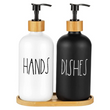 Lot de 2 distributeurs de savon en verre, bouteille distributrice de savon en verre avec pompe, distributeur de liquide rechargeable de 16 oz pour salle de bain, comptoir, cuisine, buanderie