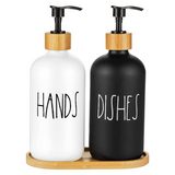 Lot de 2 distributeurs de savon en verre, bouteille distributrice de savon en verre avec pompe, distributeur de liquide rechargeable de 16 oz pour salle de bain, comptoir, cuisine, buanderie