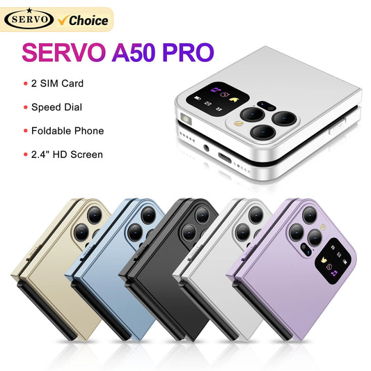 SERVO A50 Pro Flip Phone – Dual SIM, Automatic Call Recording, Electric Torch, Type-C Charging