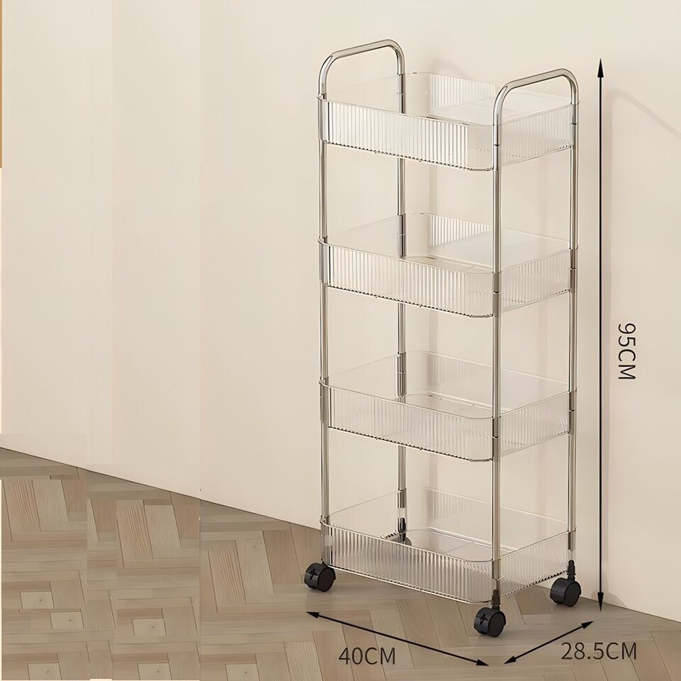 2 3 4 Tier Storage Trolley on Wheels Acrylic Shelf Cart Bathroom Rolling Rack