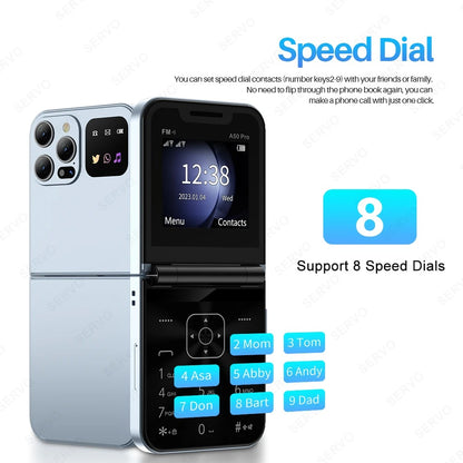 SERVO A50 Pro Klapptelefon – Dual-SIM, automatische Anrufaufzeichnung, Taschenlampe, Typ-C-Aufladung