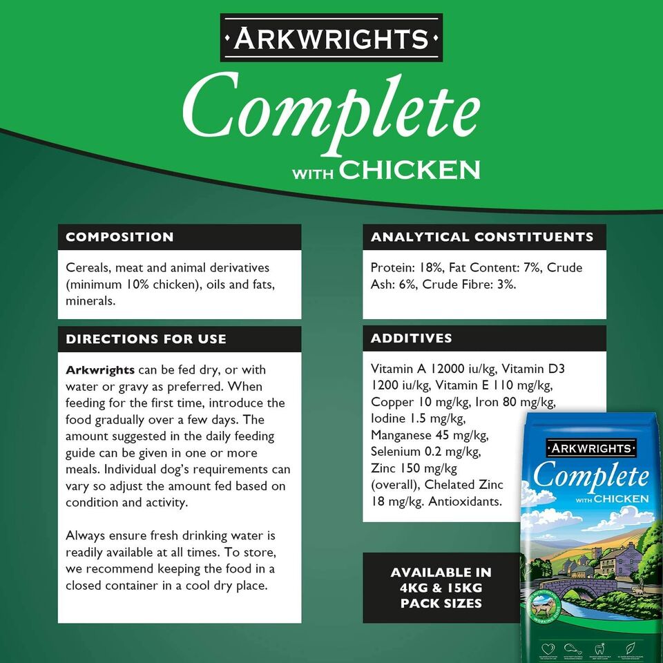Arkwrights Complete Dry Dog Food 15kg with Chicken Active Sport Working Dogs