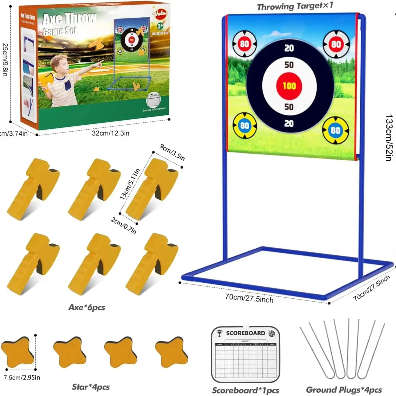 VATOS Axe Star Throwing Game Set Toy For Kids Throw Target Fun Indoor Outdoor Sport Party Play Game Birthday Gift for Boys Girls