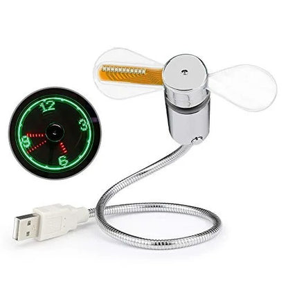 USB Clock Fan with Real-Time Display & Temperature – LED Night Light Gadget for Laptop & PC