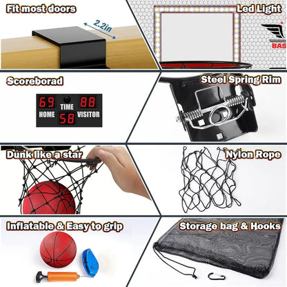 VATOS 2x Basketball Hoop Indoor Outdoor Electric Basketball Mini Scoreboard 4x Balls Toy Gift for Kids Boys Girls Sports Game