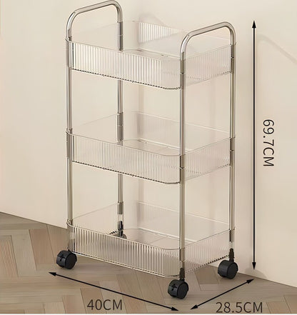 2 3 4 Tier Storage Trolley on Wheels Acrylic Shelf Cart Bathroom Rolling Rack