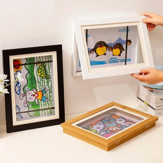 Simple Wooden Flap Photo Frame A4 Framed Picture DIY Children's Exhibition of Paintings Home Decoration Storage Rack