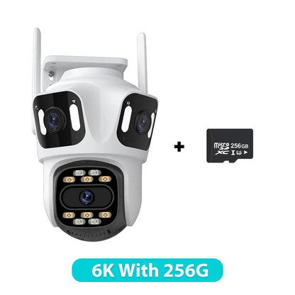 6K PTZ IP Camera Outdoor – 3-Lens WiFi Security Cam with Auto-Tracking, 4K Dual-Lens, iCSee CCTV