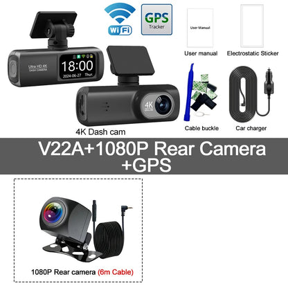 Soam 4K+1080P Dual Dash Cam – Car Camera Recorder with GPS, WiFi, 24H Parking Monitor, Black Box DVR