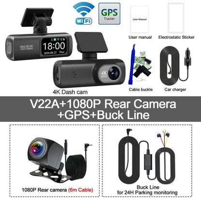 Soam 4K+1080P Dual Dash Cam – Car Camera Recorder with GPS, WiFi, 24H Parking Monitor, Black Box DVR