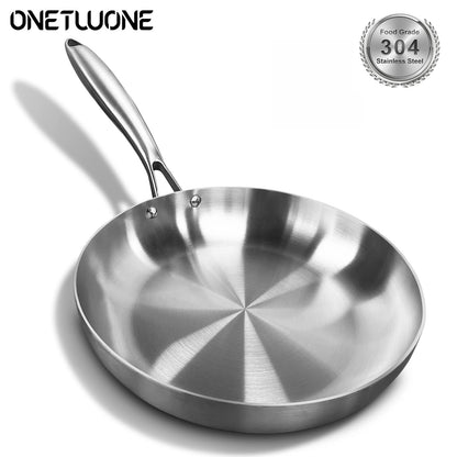 304 Stainless Steel Nonstick Frying Pan – Uncoated Steak Pan for Gas & Induction Cooktops, Durable Kitchen Cookware