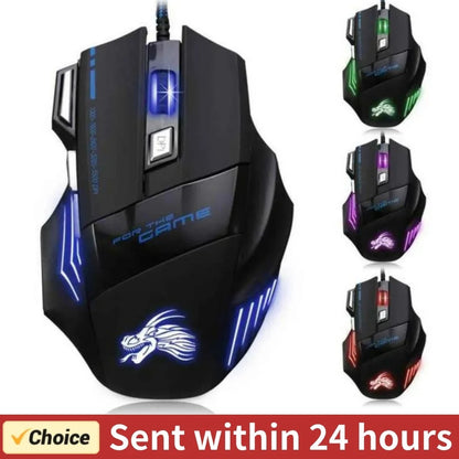 USB Wired Gaming Mouse – 7-Button, 5500 DPI, Adjustable Backlight, Ergonomic Optical Mouse for PC & Desktop Gamers