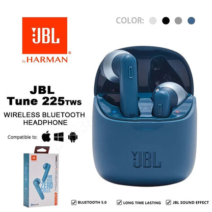 Original JBL Tune 225TWS True Wireless Earbuds – Bluetooth Stereo Headphones, Deep Bass Sound, Headset with Mic