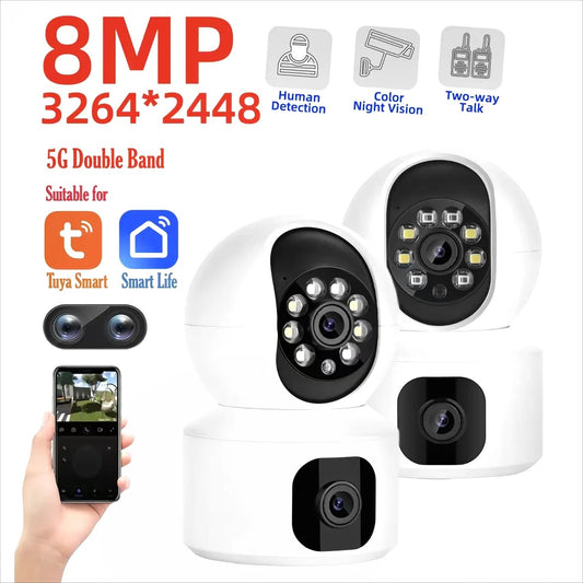 Tuya 8MP Dual Lens WiFi IP Camera – Baby Monitor, Color Night Vision, Human Auto Tracking, Smart Home Security