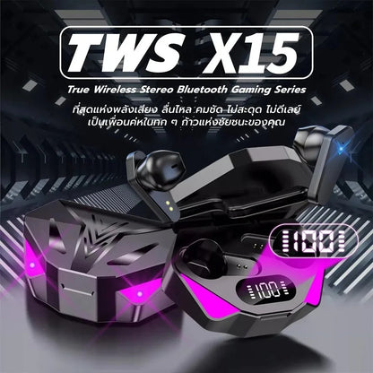 X15 TWS Gaming Earphones – Wireless Bluetooth Headset with Mic, 9D Stereo Sound, HiFi Bass, for All Phones