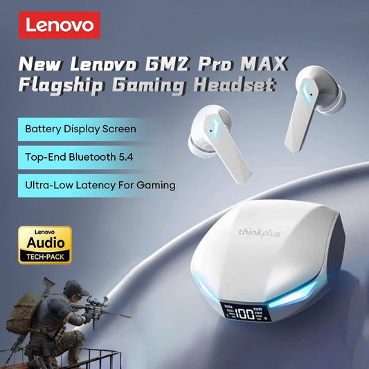 New Lenovo GM2 Pro Max Wireless Earbuds – Bluetooth 5.4, LED Display, Waterproof, Low Latency Gaming Headset