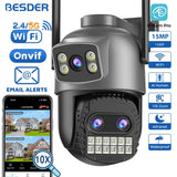 BESDER 15MP PTZ WiFi Camera – Outdoor Dual-Screen IP Cam, 10X Zoom, 10MP Security, Human Detection, O-Kam Pro