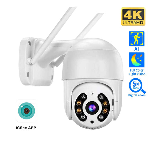 8MP 4K PTZ WiFi Camera – Outdoor Wireless IP Cam with 1080P HD, Color Night Vision, AI Auto-Tracking, iCSee CCTV
