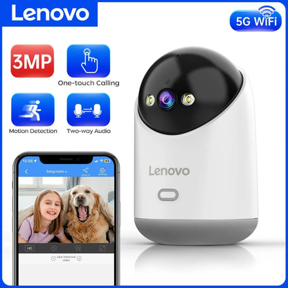 Lenovo 3MP 5G WiFi Smart Mini PTZ Camera – Indoor Security, Auto Tracking, Wireless Baby Monitor & CCTV