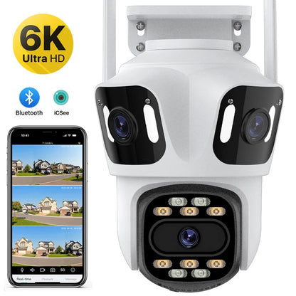6K PTZ IP Camera Outdoor – 3-Lens WiFi Security Cam with Auto-Tracking, 4K Dual-Lens, iCSee CCTV