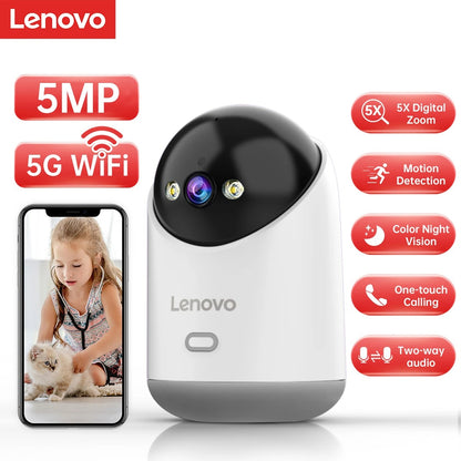 Lenovo 5MP WiFi Smart Camera – Indoor Wireless IP Cam, Auto-Tracking, CCTV Security & Baby Monitor