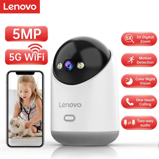 Lenovo 5MP WiFi Smart Camera – Indoor Wireless IP Cam, Auto-Tracking, CCTV Security & Baby Monitor