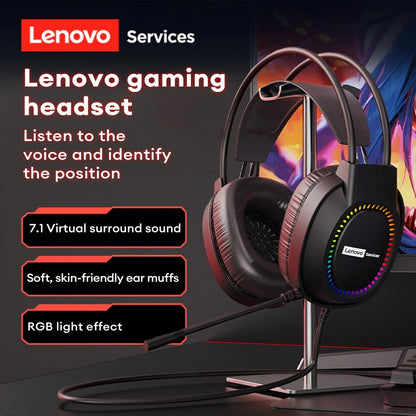 Lenovo E03 Gaming Headset – Over-Ear Stereo Headphones, 360° Ergonomic Design, RGB Lights, E-Sports Earphones