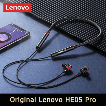 Lenovo HE05 Pro Wireless Earphones – Bluetooth 5.0 Neckband Headphones, Noise Canceling, Waterproof, with Mic for Sports